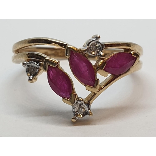 93 - 14ct Yellow Gold Diamond and Ruby fancy Ring, 1.8g