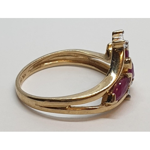 93 - 14ct Yellow Gold Diamond and Ruby fancy Ring, 1.8g