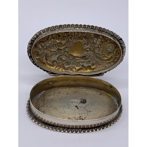 151 - Antique silver snuff box in oval repousse form. Hallmarked Adie & Lovekin, Birmingham 1900.  Lid fit... 