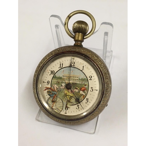 124 - Vintage penny farthing automaton pocket watch (AF)  watch ticks for short time shaken the cyclists l... 