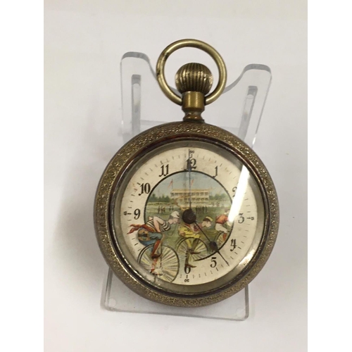 124 - Vintage penny farthing automaton pocket watch (AF)  watch ticks for short time shaken the cyclists l... 