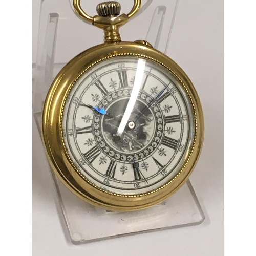 48 - Vintage yellow metal Masonic Memento Mori pocket watch WORKING (no guarantee)