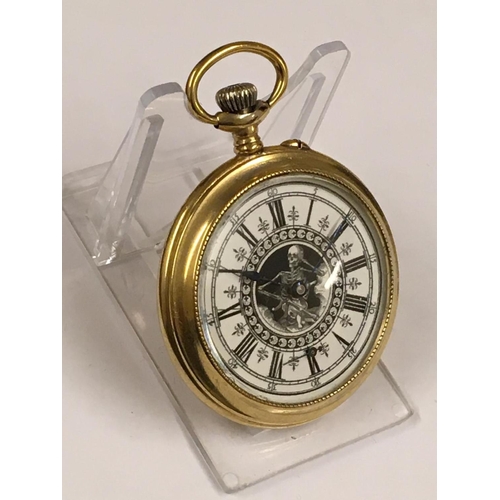 48 - Vintage yellow metal Masonic Memento Mori pocket watch WORKING (no guarantee)