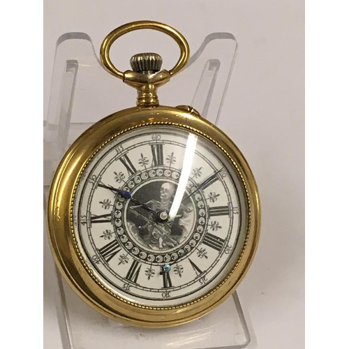 48 - Vintage yellow metal Masonic Memento Mori pocket watch WORKING (no guarantee)