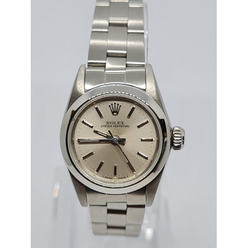 17 - Rolex Oyster Perpetual ladies watch, Molly 24-3-89. Beige face with white metal strap and sapphire g... 