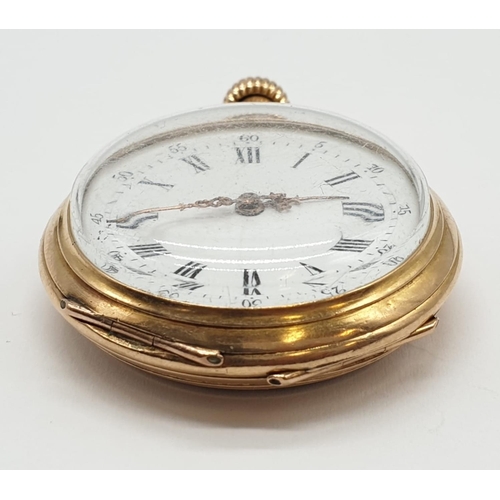 220 - 9ct Gold vintage pocket watch, white face with roman numerals. Diamond incrusted floral design on ba... 