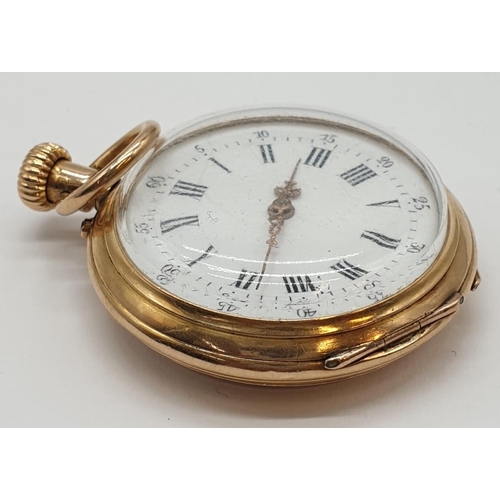 220 - 9ct Gold vintage pocket watch, white face with roman numerals. Diamond incrusted floral design on ba... 