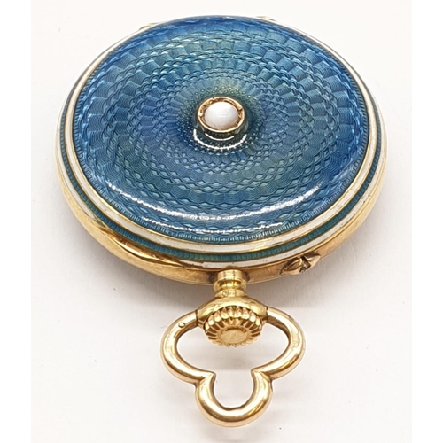 228 - Vintage 18ct gold ladies pocket watch with enamel and opal back, 25mm case.