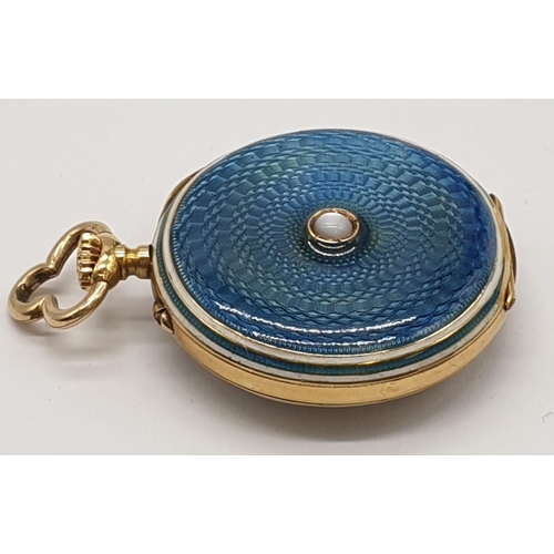 228 - Vintage 18ct gold ladies pocket watch with enamel and opal back, 25mm case.