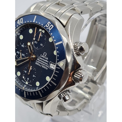 31 - Omega Seamaster chronometer gents automatic watch with naval blue face and twist bezel, white metal ... 