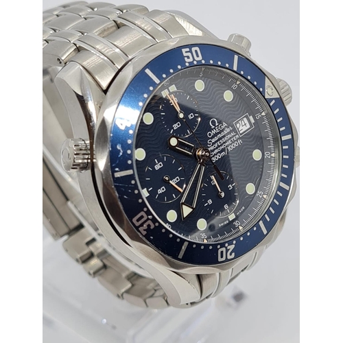 31 - Omega Seamaster chronometer gents automatic watch with naval blue face and twist bezel, white metal ... 