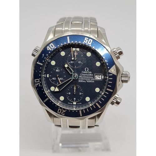 31 - Omega Seamaster chronometer gents automatic watch with naval blue face and twist bezel, white metal ... 