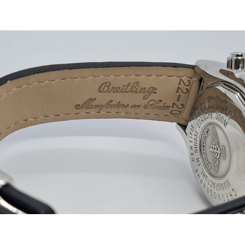 58 - Breitling chronograph gents watch automatic with twist bezel. Original black leather strap, A13356, ... 