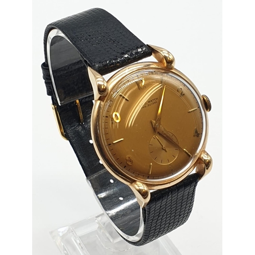 73 - Vintage 18ct rose gold  A.E.C.  gents watch with leather strap, 34mm case.