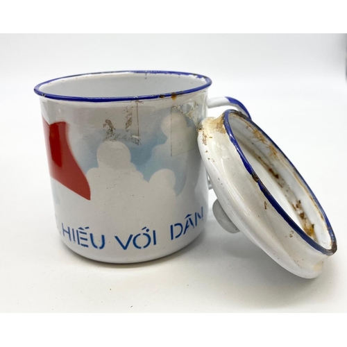 79 - Vietnam War Era N.V.A Enamel Rice Cup. “Fighting with filial piety to the people”