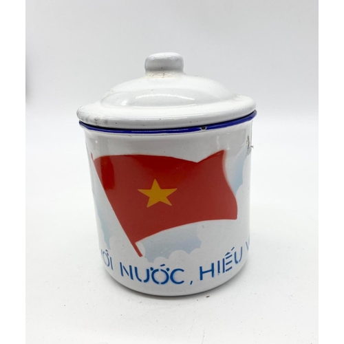 79 - Vietnam War Era N.V.A Enamel Rice Cup. “Fighting with filial piety to the people”