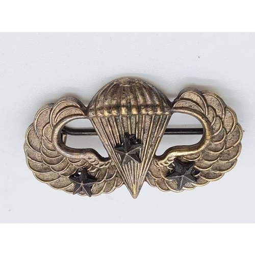 33 - WW2 Late War British Made Silver Plated US Parachutist Wings with 3 combat stars.