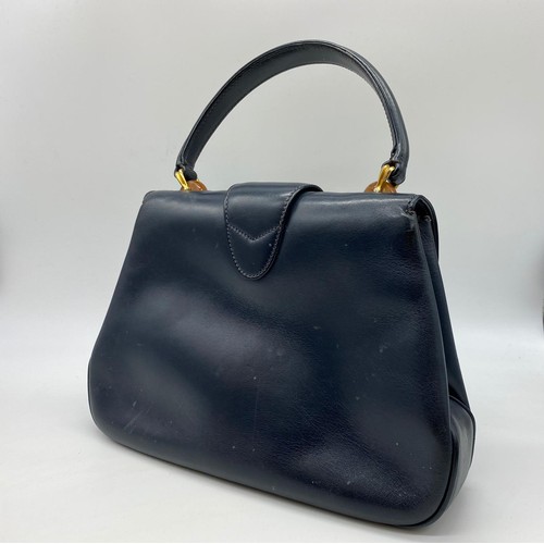 95 - Vintage Gucci styled navy blue handbag. Fair condition for age.