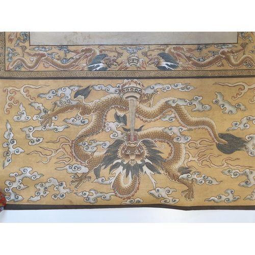 77 - Tibetan Thangka depicting “ Three saints of the west”, in the middle is Shakyamuni, sitting on a lot... 