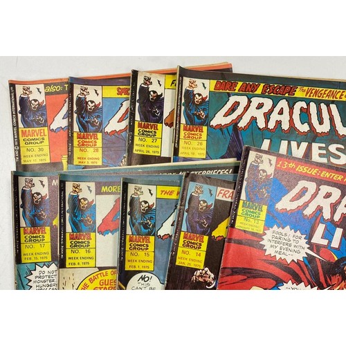 122 - 16 editions of Vintage Marvel 'Dracula Lives' comics.