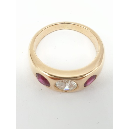 12 - Gentleman’s diamond and ruby ring with 1.65ct diamond centre (round brilliant cut) and 0.5ct ruby on... 