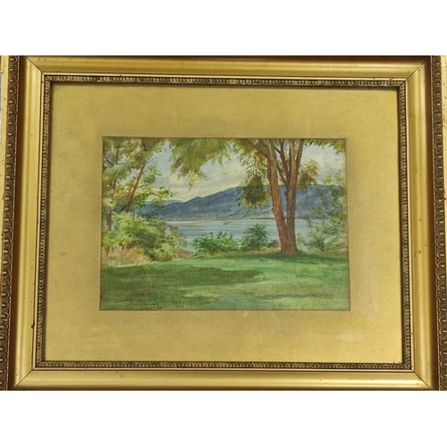 146 - A John Murdock watercolour of Okanagan lake in Canada circa 1880 in gilt frame and surround. Frame m... 