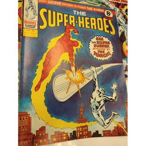 169 - 16 Vintage Marvel Super Heroes Comics including No.1 issue dated March 8 1975.