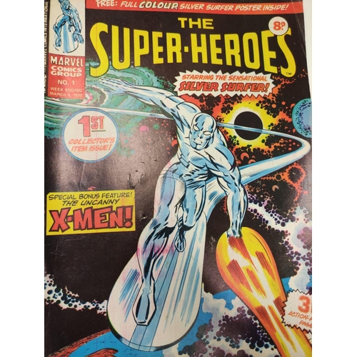 169 - 16 Vintage Marvel Super Heroes Comics including No.1 issue dated March 8 1975.