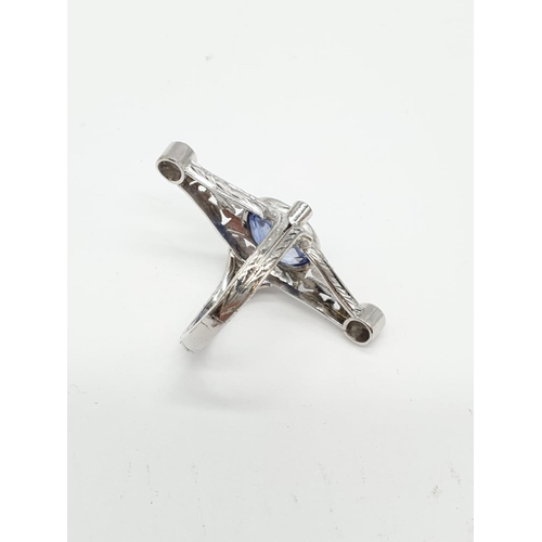 23 - 1940's art deco style ring with 4.50ct sapphire centre and 1ct diamonds approx, set in white gold (t... 