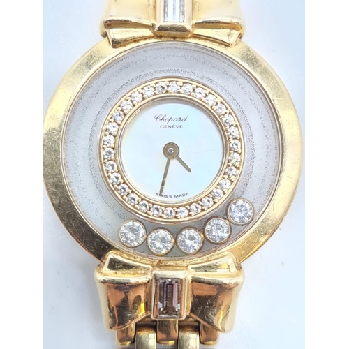 33 - 18ct gold Chopard ladies cocktail watch with 5 happy diamonds and diamond encrusted bezel, solid 18c... 