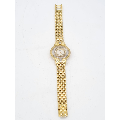 33 - 18ct gold Chopard ladies cocktail watch with 5 happy diamonds and diamond encrusted bezel, solid 18c... 