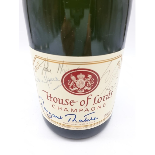 8 - An extremely rare piece. A bottle of House of Lords Champagne signed by 3 Prime Ministers: Margaret ... 