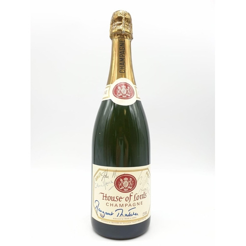 8 - An extremely rare piece. A bottle of House of Lords Champagne signed by 3 Prime Ministers: Margaret ... 