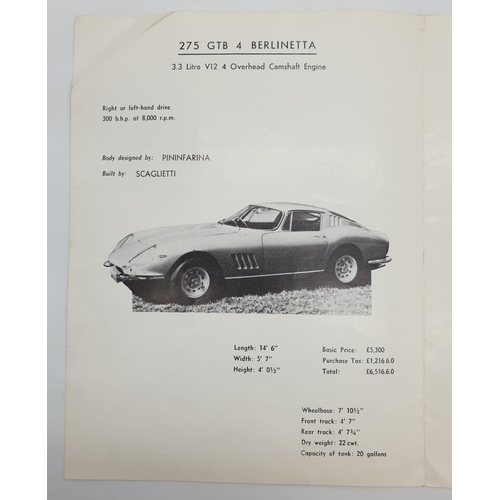 159 - Original 1960's Ferrari Brochure including prices.