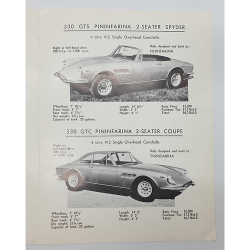 159 - Original 1960's Ferrari Brochure including prices.