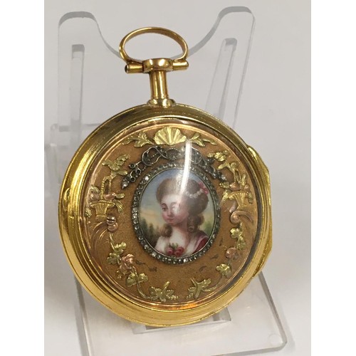 1 - Antique circa 1700s 18ct solid gold & diamonds verge fusee pocket watch, antique 18k hallmark on inn... 