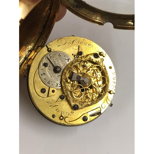 1 - Antique circa 1700s 18ct solid gold & diamonds verge fusee pocket watch, antique 18k hallmark on inn... 