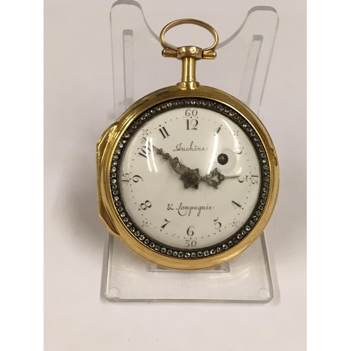 1 - Antique circa 1700s 18ct solid gold & diamonds verge fusee pocket watch, antique 18k hallmark on inn... 