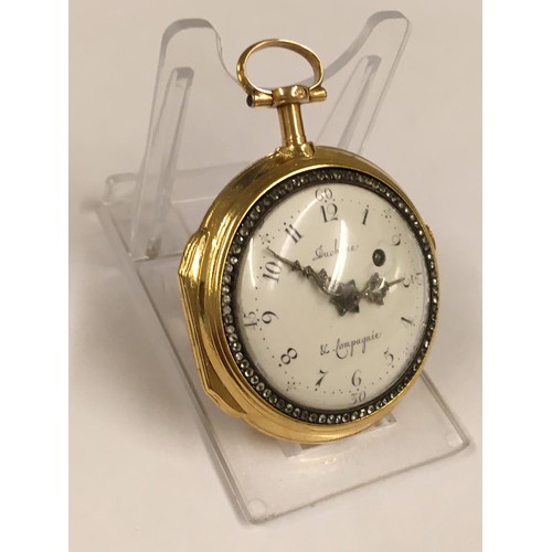 1 - Antique circa 1700s 18ct solid gold & diamonds verge fusee pocket watch, antique 18k hallmark on inn... 