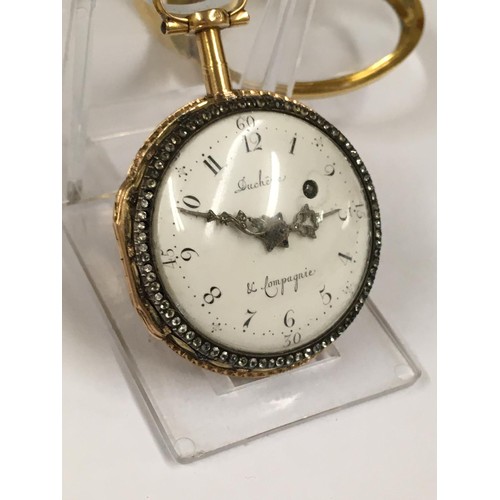 1 - Antique circa 1700s 18ct solid gold & diamonds verge fusee pocket watch, antique 18k hallmark on inn... 