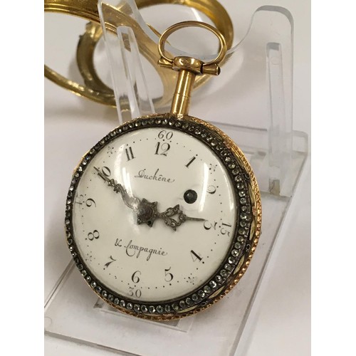 1 - Antique circa 1700s 18ct solid gold & diamonds verge fusee pocket watch, antique 18k hallmark on inn... 