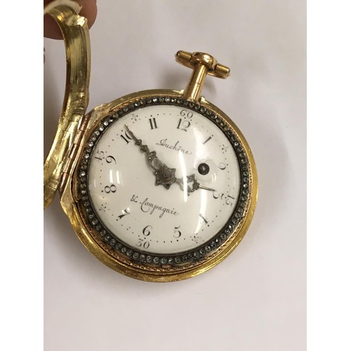 1 - Antique circa 1700s 18ct solid gold & diamonds verge fusee pocket watch, antique 18k hallmark on inn... 