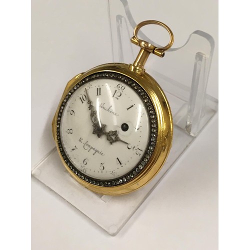 1 - Antique circa 1700s 18ct solid gold & diamonds verge fusee pocket watch, antique 18k hallmark on inn... 