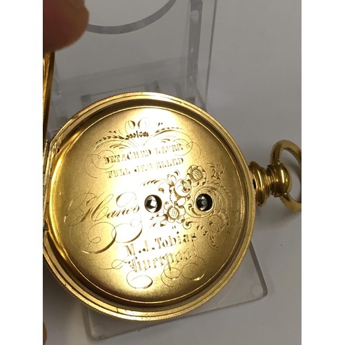 13 - Antique yellow metal Tobias of Liverpool pocket watch , engraved case , movement ticks if shaken for... 