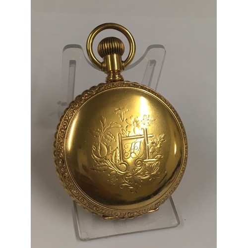 18 - Antique large size 18ct gold filled full hunter pocket watch , stag case, 19th century lever set mov... 