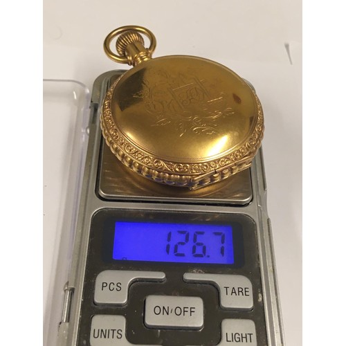 18 - Antique large size 18ct gold filled full hunter pocket watch , stag case, 19th century lever set mov... 