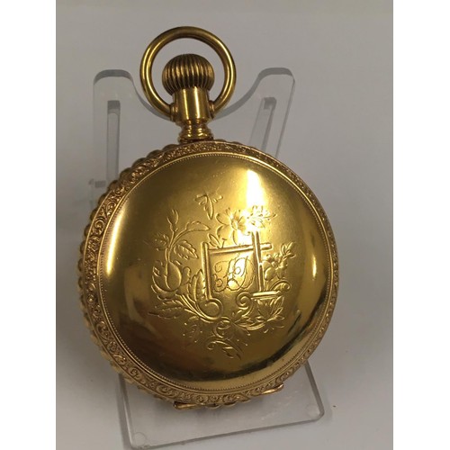 18 - Antique large size 18ct gold filled full hunter pocket watch , stag case, 19th century lever set mov... 