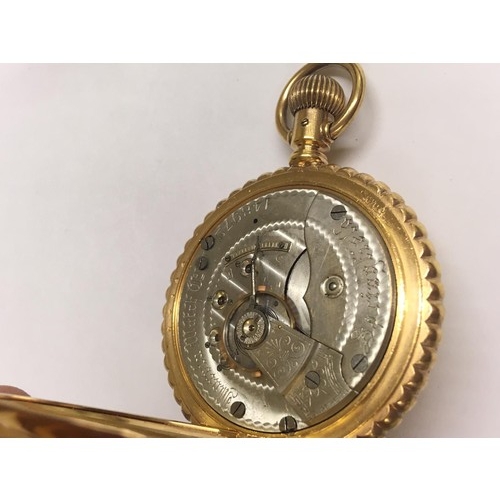 18 - Antique large size 18ct gold filled full hunter pocket watch , stag case, 19th century lever set mov... 