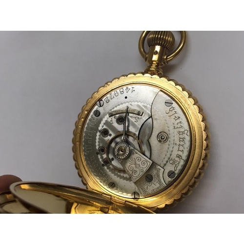 18 - Antique large size 18ct gold filled full hunter pocket watch , stag case, 19th century lever set mov... 