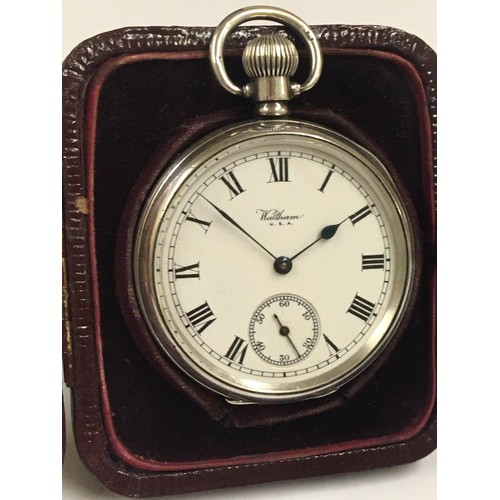 38 - Antique sterling silver Waltham pocket watch & silver stand , good condition and good working order ... 